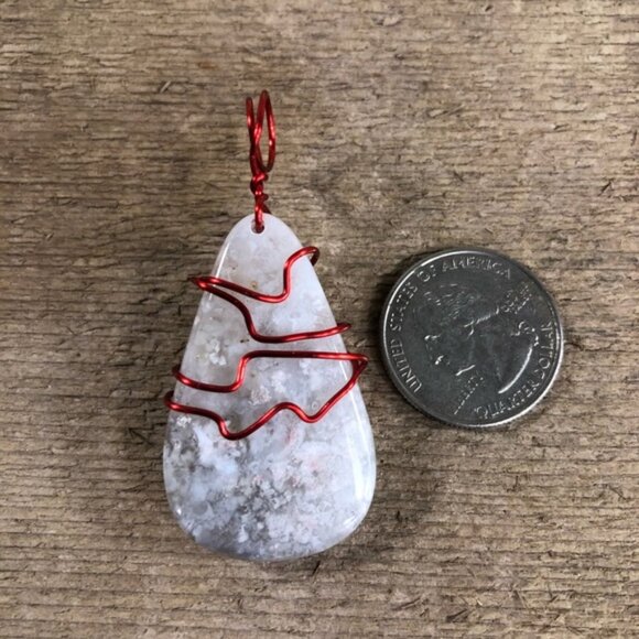 Chalcedony Red Wire Wrapped Necklace Pendant - Picture 4 of 4